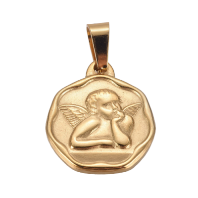 Pendentif ange médaille acier + chaîne