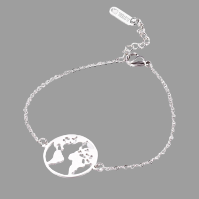 Bracelet en acier argenté, terre, monde, planète