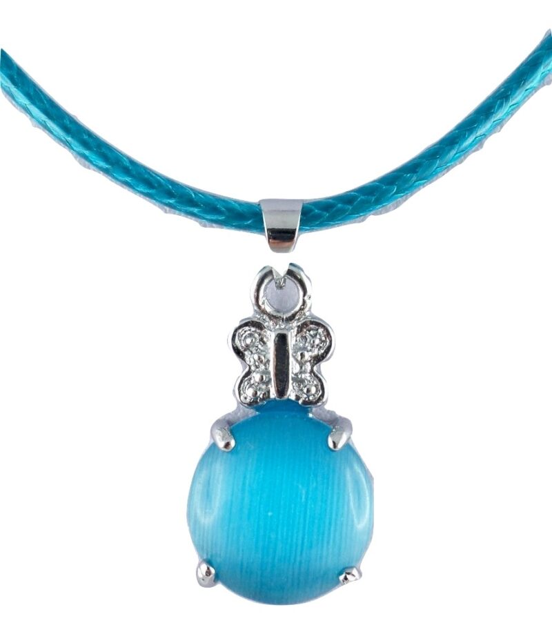 Pendentif papillon oeil de chat et son cordon (bleu turquoise)