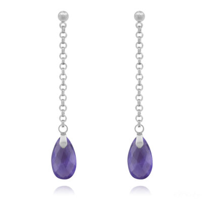 Boucles d'oreilles acier et améthyste; fabriquées en France.